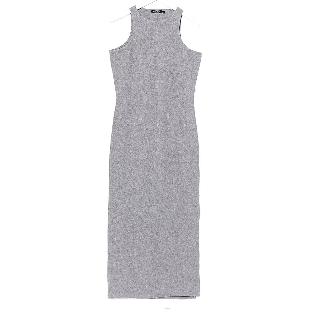 NastyGal standard high ribbed racer back bottom midi grey dress
